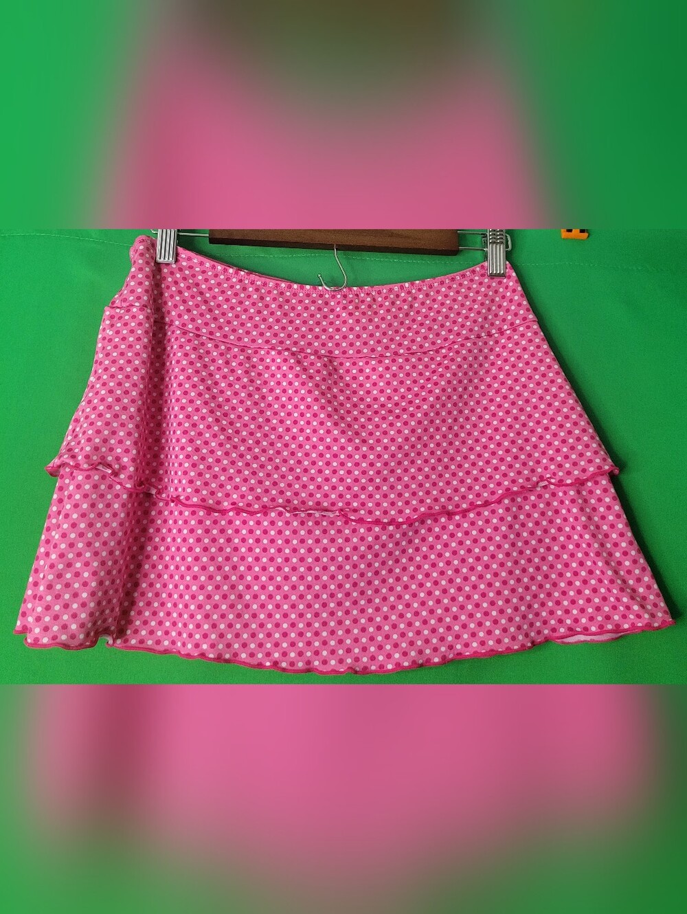 Vtg Y2k 90s Deb Pink Polka Dot Ruffle Mini Skirt Cupcake Stretchy Sz Junior 11 L